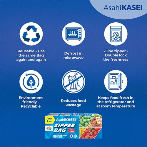 Image of Asahi Kasei Small Zipper Bag | 10 Bags | 100% Leak-Proof | Double Zipper Lock | Reusable & Washable | Keeps Food Fresh | Imported from Japan