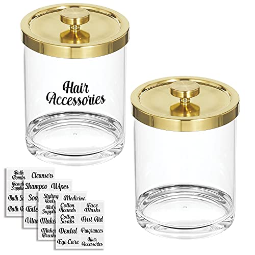 Mdesign Apothecary Storage Organizer Canister Jars With Labels - Large Acrylic Containers For Bathroom Storage - Organization Holder For Vanity, Counter, And Makeup Tables - Set Of 3, Clear/Soft Brass #TOP7