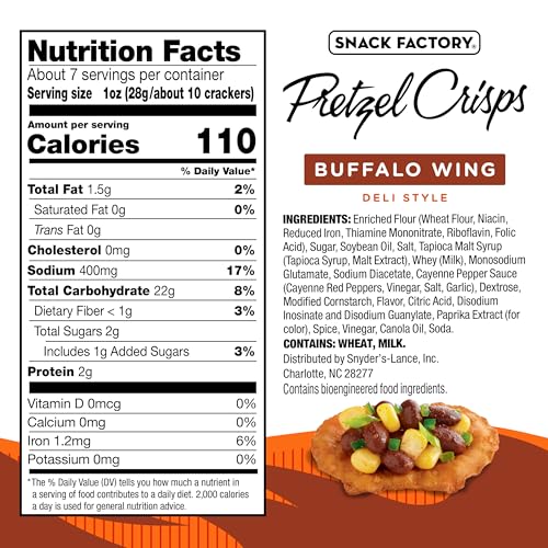 Image of Snack Factory Buffalo Wing Pretzel Crisps, Non-GMO, 7.2 OZ Resealable Bag, (Pack of 2)