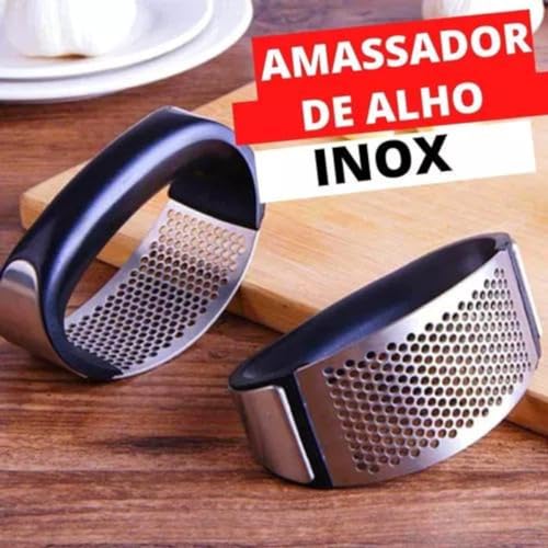 Espremedor de Alho Manual Inox Cozinha Amassador Triturador Ralador Cebola em Aço Inoxidável Ergonôm