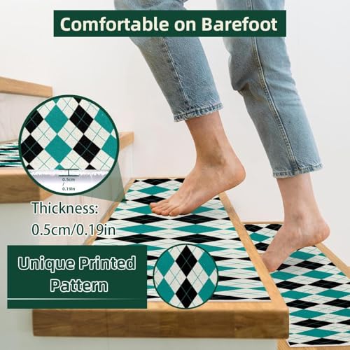 Alfombra para escaleras de madera interiores Argyle protector de escalones seguro 4