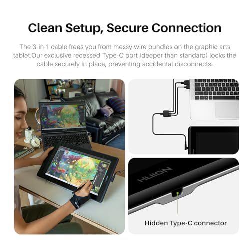 HUION Kamvas Pro 16 V2 Drawing Tablet with Screen 16K Levels PenTech 4.0 Battery-Free Pen, 15.6\" Full-Laminated, Smart Touch Bar & 6 Keys Art Tablet Work with Windows, Mac and Linux