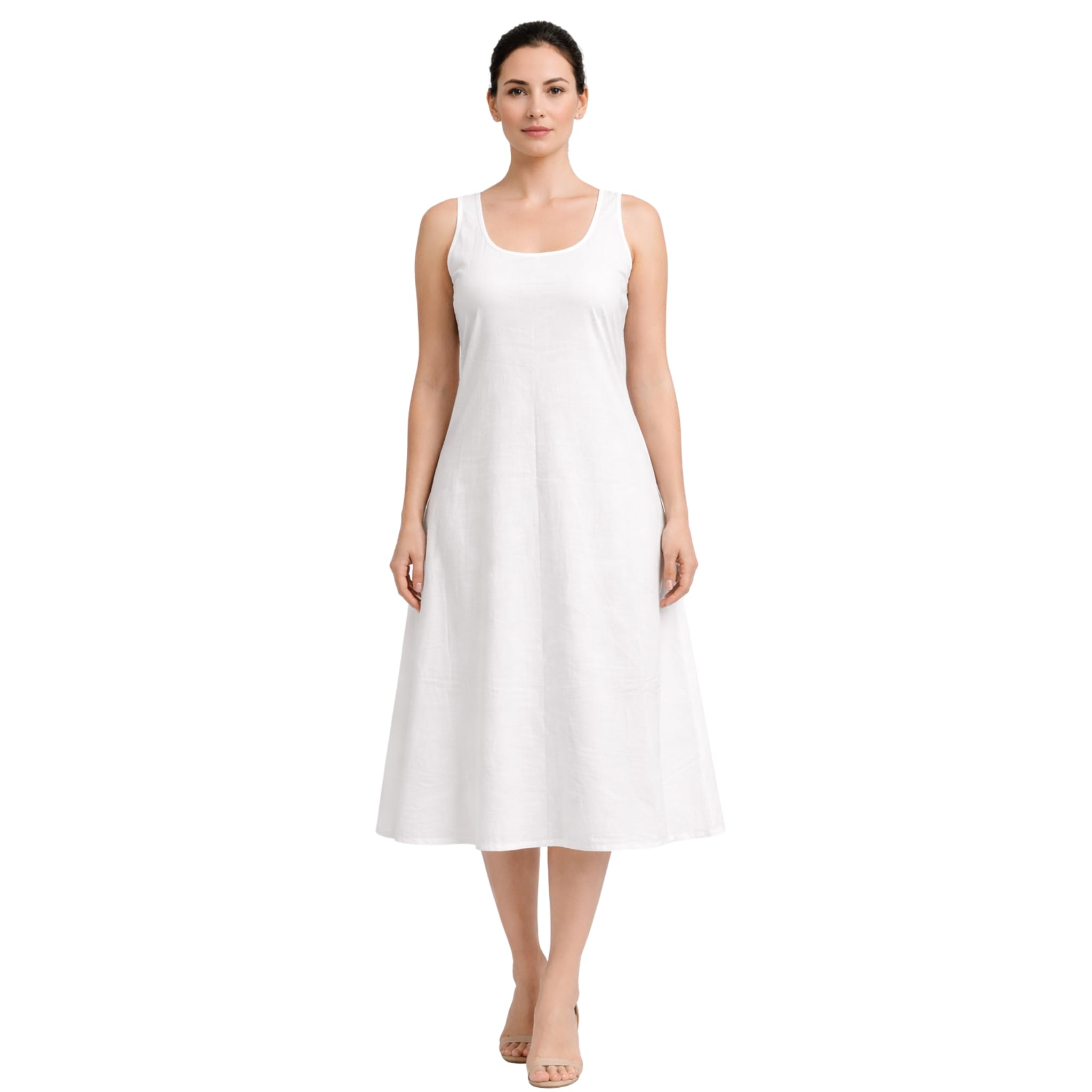 Women Poly Cotton Anarkali A-Line Inner Slip, 43 Inch Below Knee Length, Wide Strap Full Flare Underslip for Kurtis and Dresses