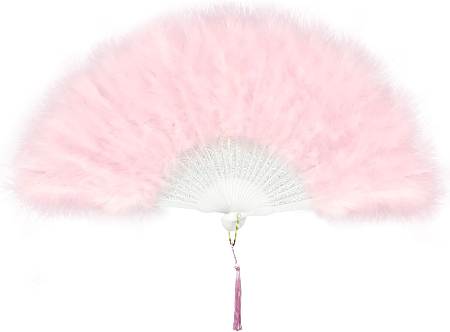 EOSAU Marabou Feather Fans Handheld, 1920s Vintage Hand Fan Foldable Pink