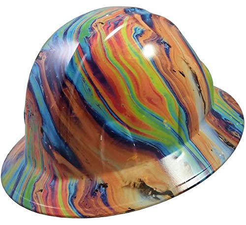 Hydrographic Full Brim Hard Hats with 6 Point Suspension - Oil Spill Design