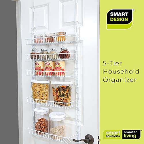 Smart Design Over The Door Adjustable Pantry Organizer Rack w/ 5 Adjustable Shelves - Small 51 Inch - Steel Construction w/ Hooks & Screws - for Cans, Food, Misc. Item - Kitchen [White] - Thumbnail 5