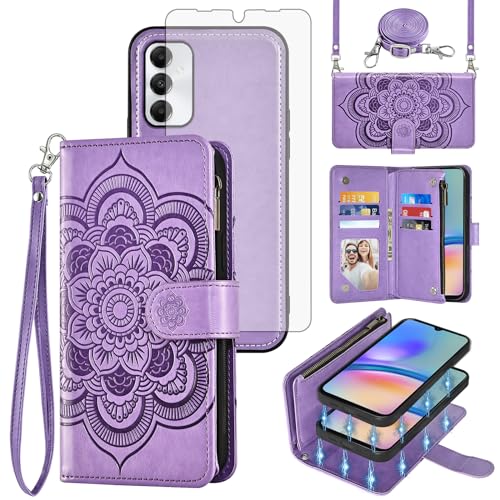 Coque Samsung Galaxy A05 porte-cartes avec pochette zippée et verre trempé
