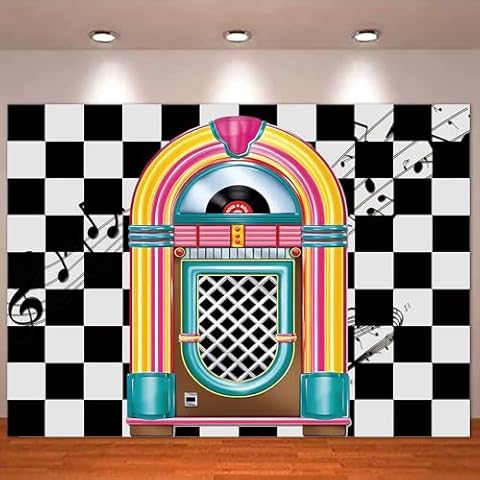 HQM Back to 50's Sock Hop Photography Banner Birthday Rock Roll 50's 60's Hop Party Photo Background Retro Diner Time Classic Backdrop 71x47.2 Inch Supplies Cover