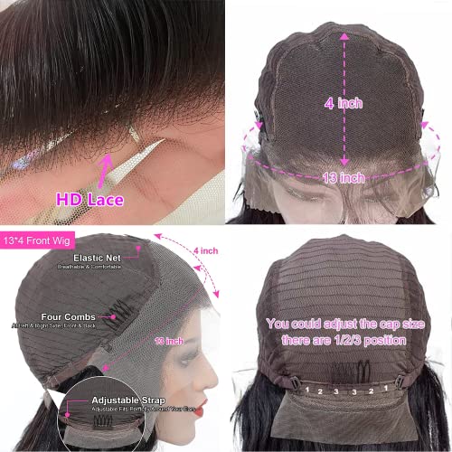 Glueless Straight Lace Front Wigs Brazilian Virgin Human Hair Straight Hd Transparent Lace Front Wigs (26 Inch) Pre Plucked With Baby Hair For Black Women Natural Color 180% Density #TOP2