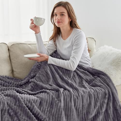 Image of Nestl Purple Throw Blanket for Couch - Cozy Warm Fuzzy Blankets for Women, Plush Small Fleece Throws for Girls - Dusty Purple, 50 x 60 Inches