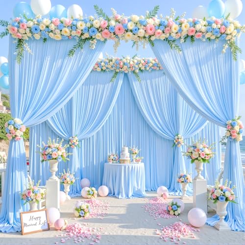 10 Panels Baby Blue Backdrop Curtain for Baby Shower Parties Light Blue Wrinkle Free 50ft x 10ft Backdrop Drapes for Birthday Photo Gender Reveal Photography Polyester Fabric Background Decoration by Suppromo - Used condition - Image 3