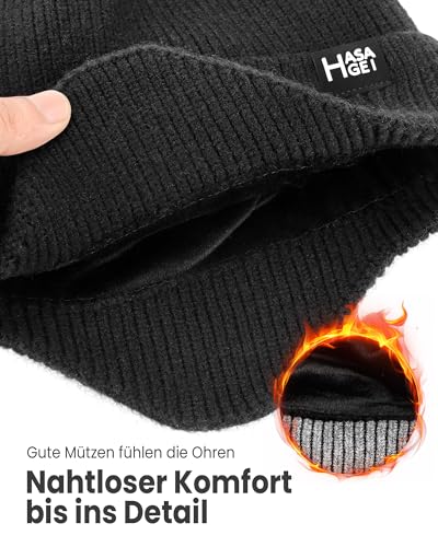 HASAGEI Wintermütze mit Fleecefutter Atmungsaktiv Strickmütze Winter Thermo Mütze Weich Sportmütze Skimütze für Herren und Damen Outdoor