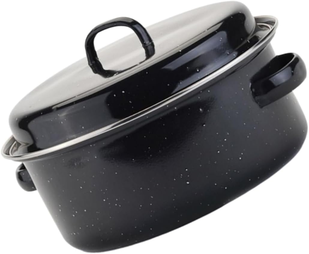 Cast Iron Roasting Pan Round Baking Dish Large Lid Casserole Cookware Potato Roasting Pan Corn Family Size