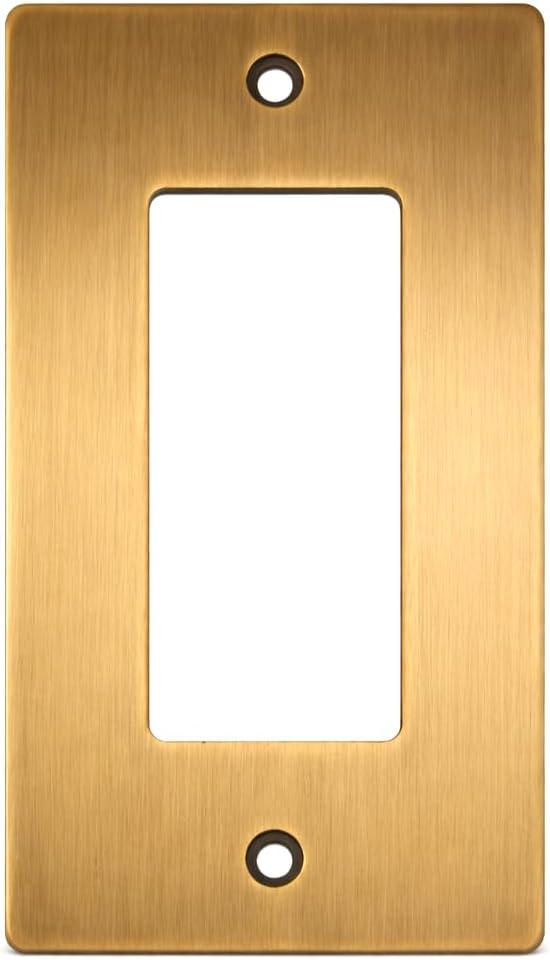 2 Gang Brass Outlet Cover Plate, Brushed Brass Finish, Gold Light Switch Cover (Solid Brass)
