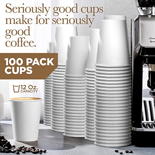 image for Shop Square Disposable White Paper Coffee Cups -12 Oz (100 Pack) - Pap