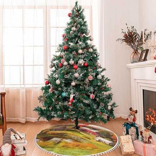 Jupe de sapin de Noël rustique Country Farm 122 cm avec pompons - 8