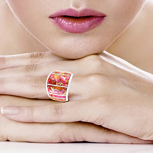 Turquoise Network Wide Statement Ring In Sterling Silver Ring With Genuine Plum Spiny Oyster (Plum Spiny, 10) #TOP1