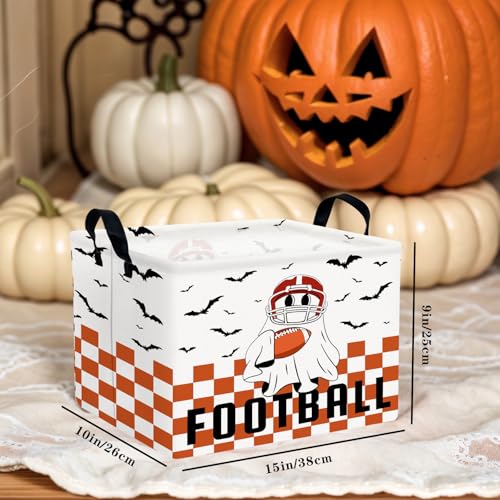 Image of Halloween Basket Gift Cute Ghost Parties Decor Kid Trick or Treat Basket for Boys and Girls Rectangular Storage Bin Box (Football Bat)