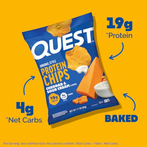 Image of Quest Nutrition Cheddar & Sour Cream Protein Chips, 19g Protein, 4g Net Carbs, Low Carb, Gluten Free, 1.1 oz, 4 count