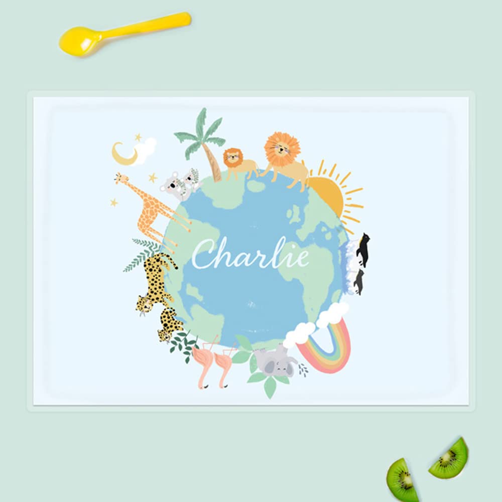 Dotty about Paper Personalised Kids Placemat - Animal World. Dinner Table Mat, Children, Baby Placemat, Wipeable placemat, Cute, Bright, kids Colourful, Dinnertime, Fun Design, Durable.