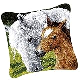 LOVIVER Knüpf Set Knüpfteppich zum selber knüpfen Knüpfkissen Knüpfbild für Kinder Erwachsene, 43 x 43 cm, Pferd