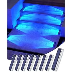 DetarZinLED Blue Solar Step Lights for Outside IP68 Waterproof Led 8 Pack | Solar Power, Auto ON/OFF, Stick on, Sturdy PC Shell, for Outdoor Dock, Deck, Driveway, Stair, Walkway, Path, Sidewalk, Patio