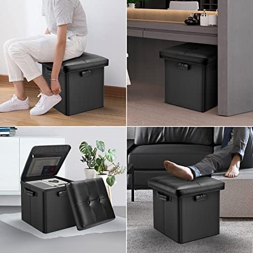 DocSafe Fireproof Foot Stool Ottoman Storage Box Footstool Living Room Foldable Storage Stool Footstall Cube Ottoman Toy Chest Storage Box with Comfortable Lid for Home,Office,Bedroom,Hallway,Doorway