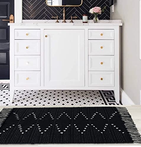 Breezsisan Boho Black Creamy Cotton Woven Kitchen Rugs Runner 2X4.3 Ft Area Throw Tassel Rug Geometric Morrocon Accent Bohemian Carpet For Front Door Porch Bathroom Bedroom Porch Hallway Kitchen #TOP5