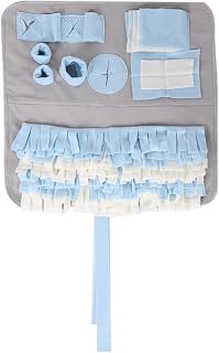 Pet Sniffing Mat for Dogs and Cats, Flannelette Foraging Feeding Mat, 24.4 x 24.4 in, Light Blue White Gray
