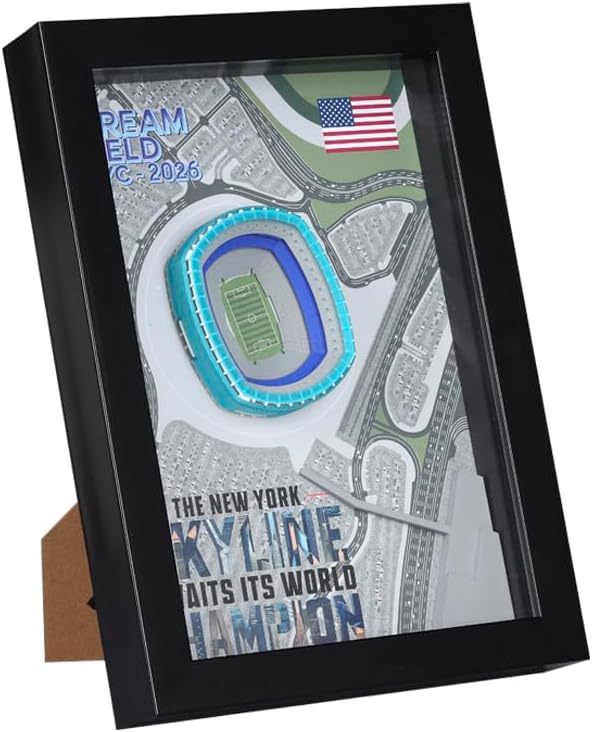 3D Stadium Wall Art, Football Field Miniature Model, Framed Sports Decor for Study Room, Fan Gift (black)