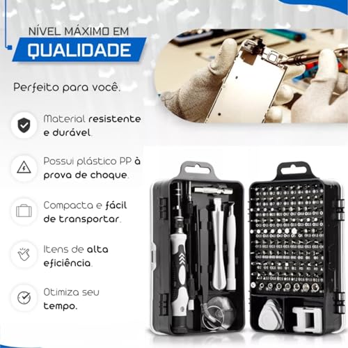 Kit de Ferramentas Chaves de Precisão para Manutenção Profissional 115 Peças Magnético Para Celular,