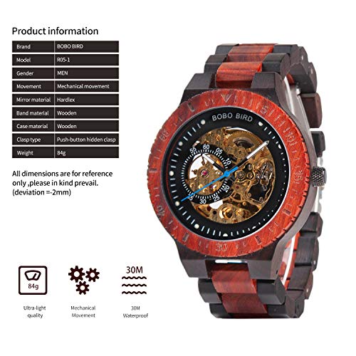 Bobo Bird Mens Wooden Watches Luxury Mechanical Watch Lightweight Wood Band Timepieces For Men With Gift Box #TOP5