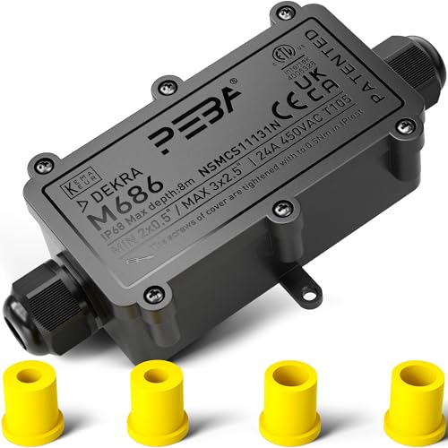 PEBA Boîte de dérivation étanche IP68 - Etanche Boîte de Jonction - Boîtier de raccordement électrique 2 voies pour câble de Ø 4 à 11mm - Connecteurs...