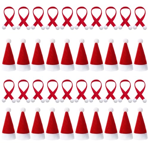 Lvefyti 40 Stück Weihnachtsmütze und Schal Set, Mini Weihnachtsmann...
