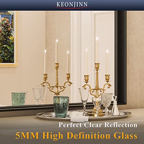 Keonjinn Black Framed Mirror For Bathroom 48 X 30 Inch Large Matte Black Bathroom Mirror Rectangle Mirror Square Corner Metal Frame Farmhouse Mirror Modern Rectangular Wall Mirror(Horizontal/Vertical) #TOP6