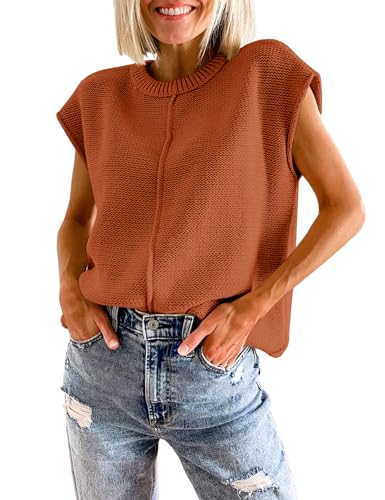 Womens Cap Sleeve Sweater Vest Crew Neck Knit Sleeveless Tank Tops Casual Lightweight Pullover Sweaters