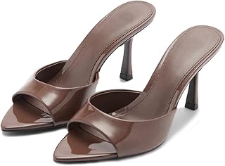 High Heel Mules for Women Pointed Open Toe Slip On Stiletto Pumps Backless Heeled Sandals Mules Party Dress Shoes
