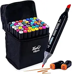 Kit Canetinhas para Pintar Bobbie Goods 24 ou 48 Cores – Canetas Ponta Dupla para Tecido, Acrílico e Papel – Estojo com Marcadores Artísticos para Desenho, DIY, Colorir e Customizar (48)