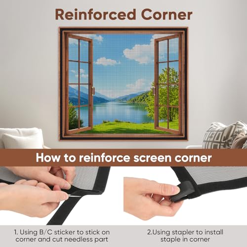 MYPIN Self-Adhesive Cat Window Guard Screen, Reinforced Mesh with Ruler/Knife/Stapler, DIY Cat-Proof Protection up to 51"x59", Flat Window Nets to Keep Cats Safe Indoors - Image 4