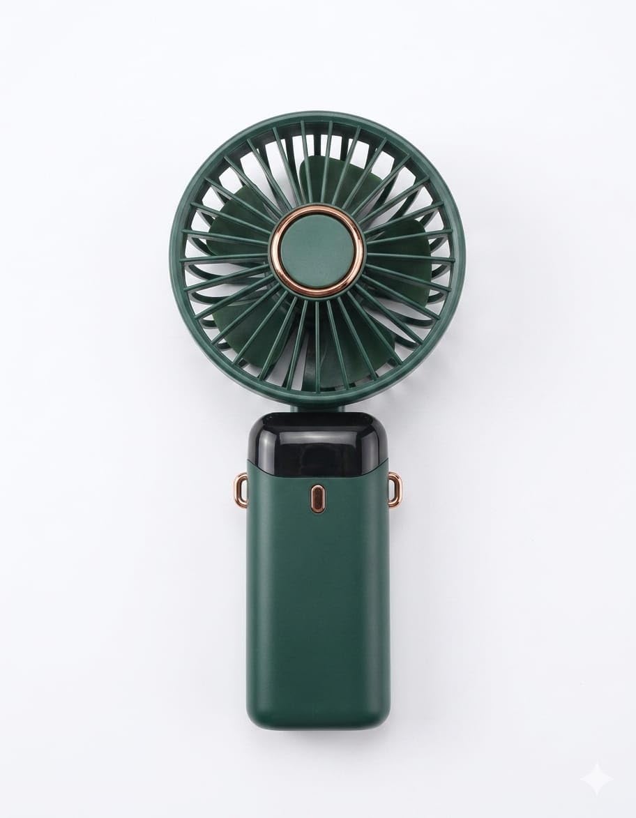 Handy rechargeable cooling fan with digital display. Powerfull 5 speed regulator very smart personal fan. (Twilight green)-image-47