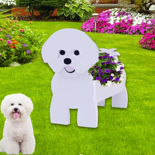 strolfay Bichon Frise Dog Planter Pots, Animal Shaped Flower Pot