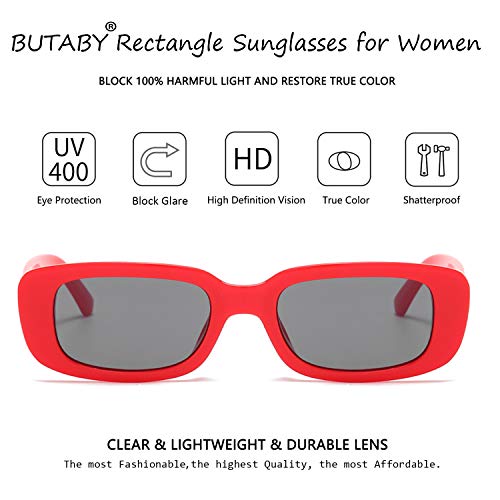Image of BUTABY Rectangle Sunglasses for Women Retro Driving Glasses 90's Vintage Fashion Narrow Square Frame UV400 Protection