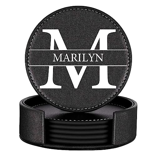 Custom Leather Coasters Set with Holder