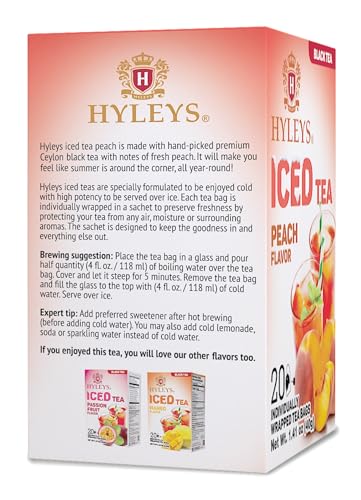 Hyleys Iced Black Tea Peach Flavor - 20 Tea Bags