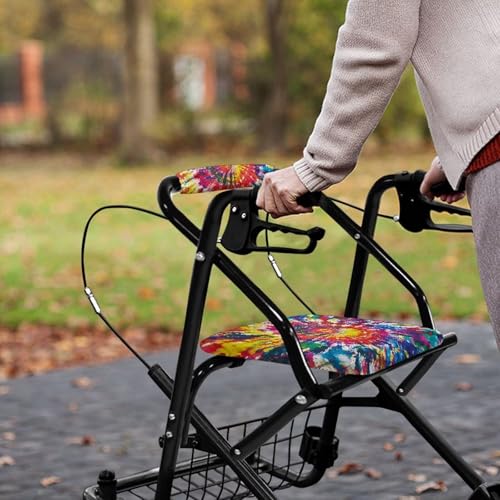 Image of Tie-Dye Rollator Walker Seat and Backrest Covers Universal Walkers Seat Covers Soft Rollator Accessories for Seniors Women Men