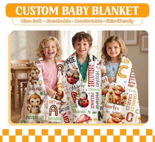Image of Custom Monkey Blanket for Boys Girls,Ultra Soft Personalized Gifts Baby Blanket,Customized Throw for Toddlers Newborn Stroller Crib,30 inchx40 inch