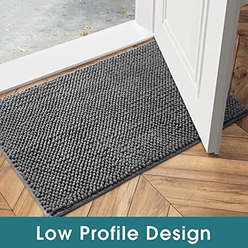 Homeideas Chenille Door Mat Indoor, 24"X36", Super Soft And Water Absorbent Mat, Low-Profile Entryway Rug Machine Washable Doormats, Non Slip Inside Mat For Entry, Entrance, Mud Room, Dog Rug, Grey #TOP5