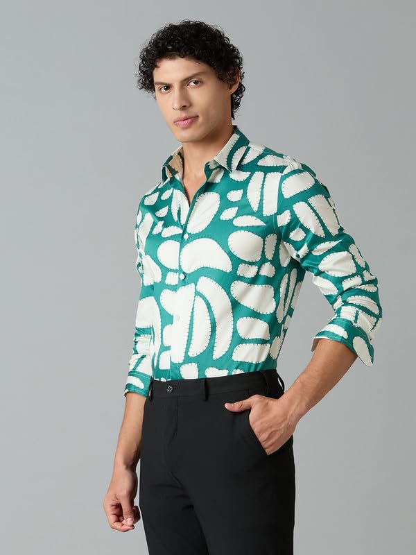 Image of Men's Printed Regular Fit Full Sleeves Cotton Formal Shirt