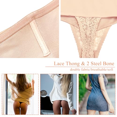 Werena Tummy Control Thong Shapewear for Women Mid High Waisted Body Shaper Underwear Lace Shaping Thong Girdle Panties4