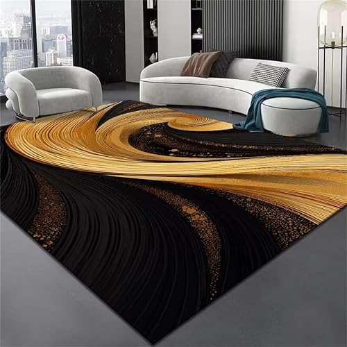 Tapete Decorativo Diseño Mármol 4x6 pies Negro Rayas Doradas